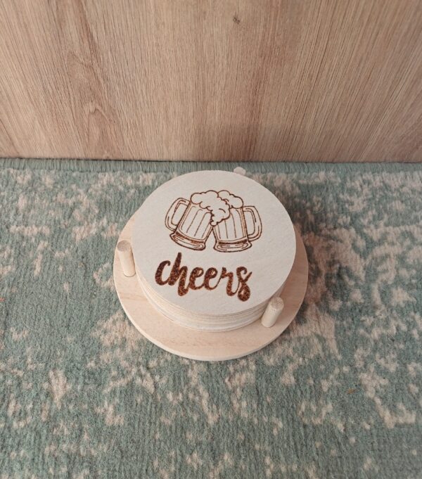 Set van 6 houten onderzetters "cheers"